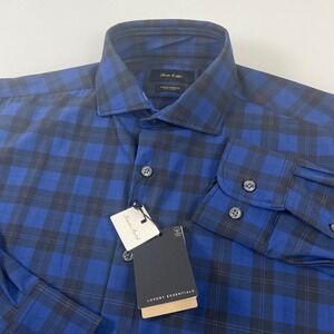 Porter‎ & Ash Mens Size M Blue Black Plaid Kinetic Stretch Button Down Shirt NEW